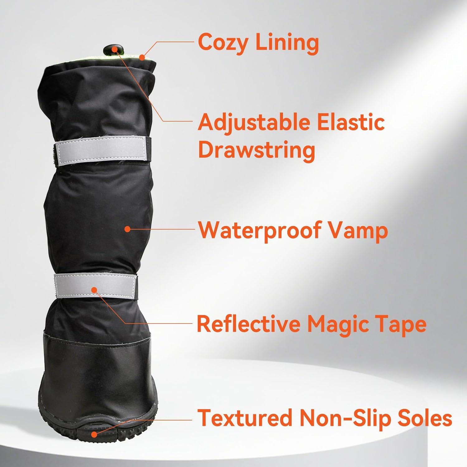 4 PCS Dog Boots Waterproof Dog Shoes with Reflective, Anti-Slip Pet Paw Protectors for Snowy, Rainy and Hot Pavement, Black, Medium